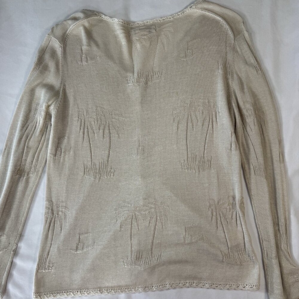 Tommy Bahama Womens Cardigan Sweater S Silky Brown Tan Crochet Trim Tropical - Picture 4 of 7